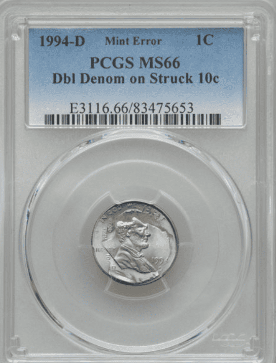 1994-D Penny Double Denomination Struck on a Dime