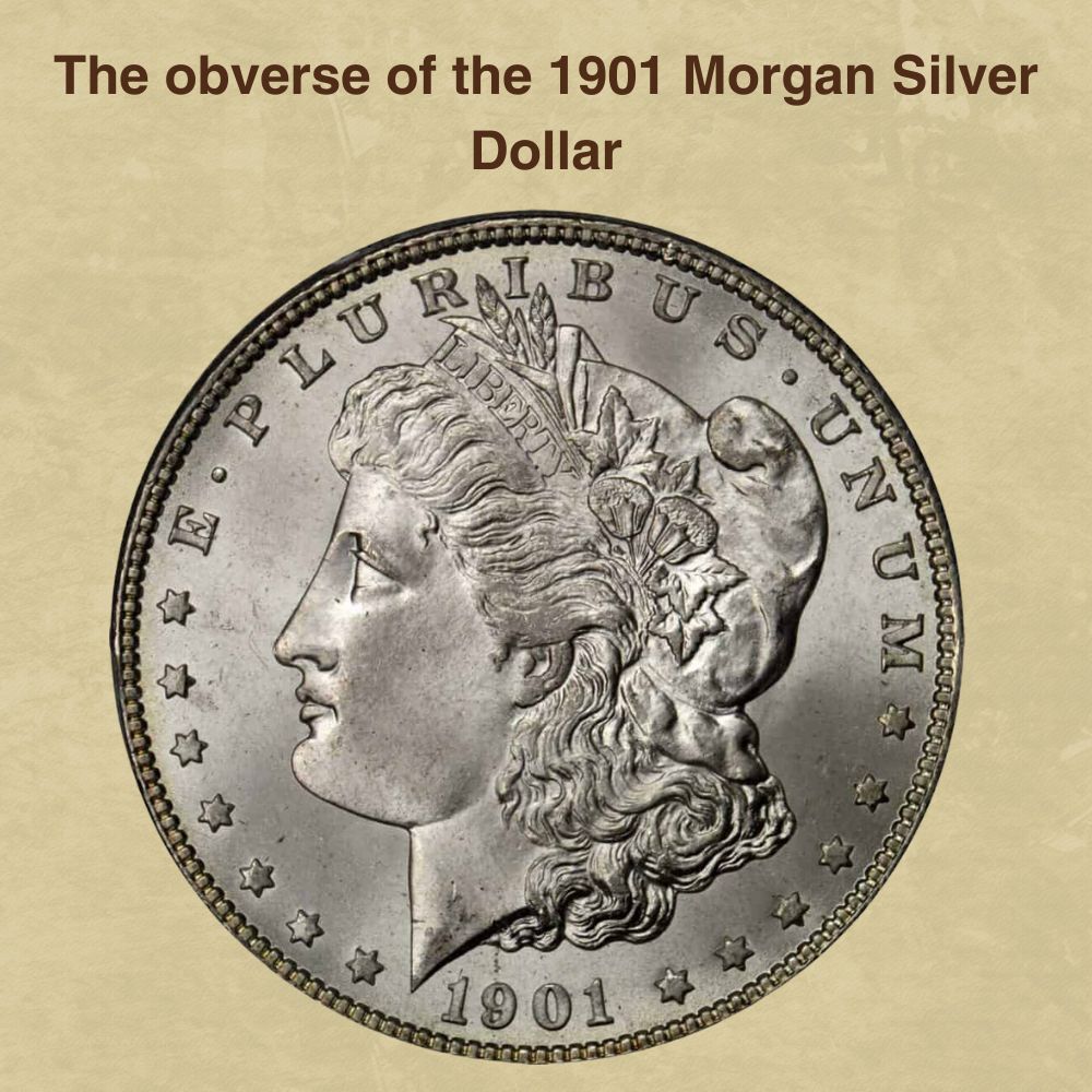 The obverse of the 1901 Morgan Silver Dollar