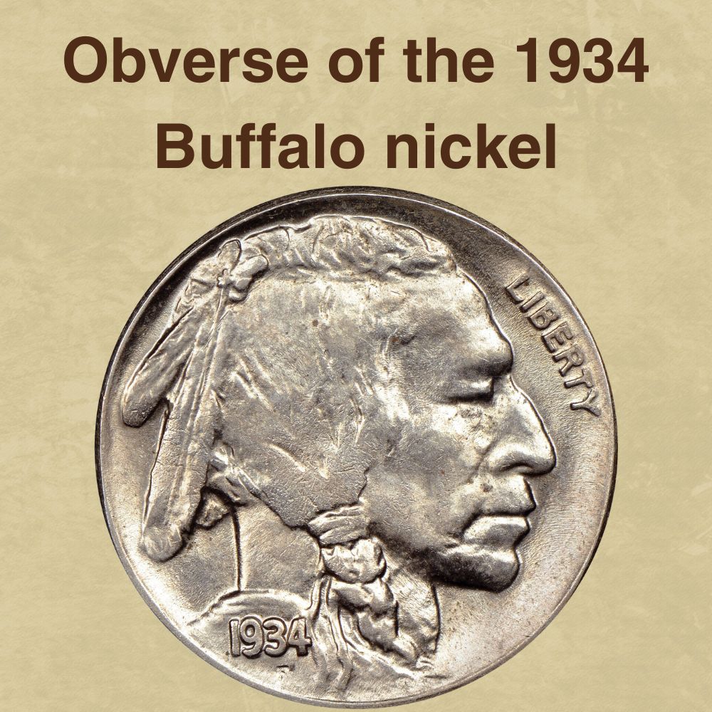 The obverse of the 1934 Buffalo nickel