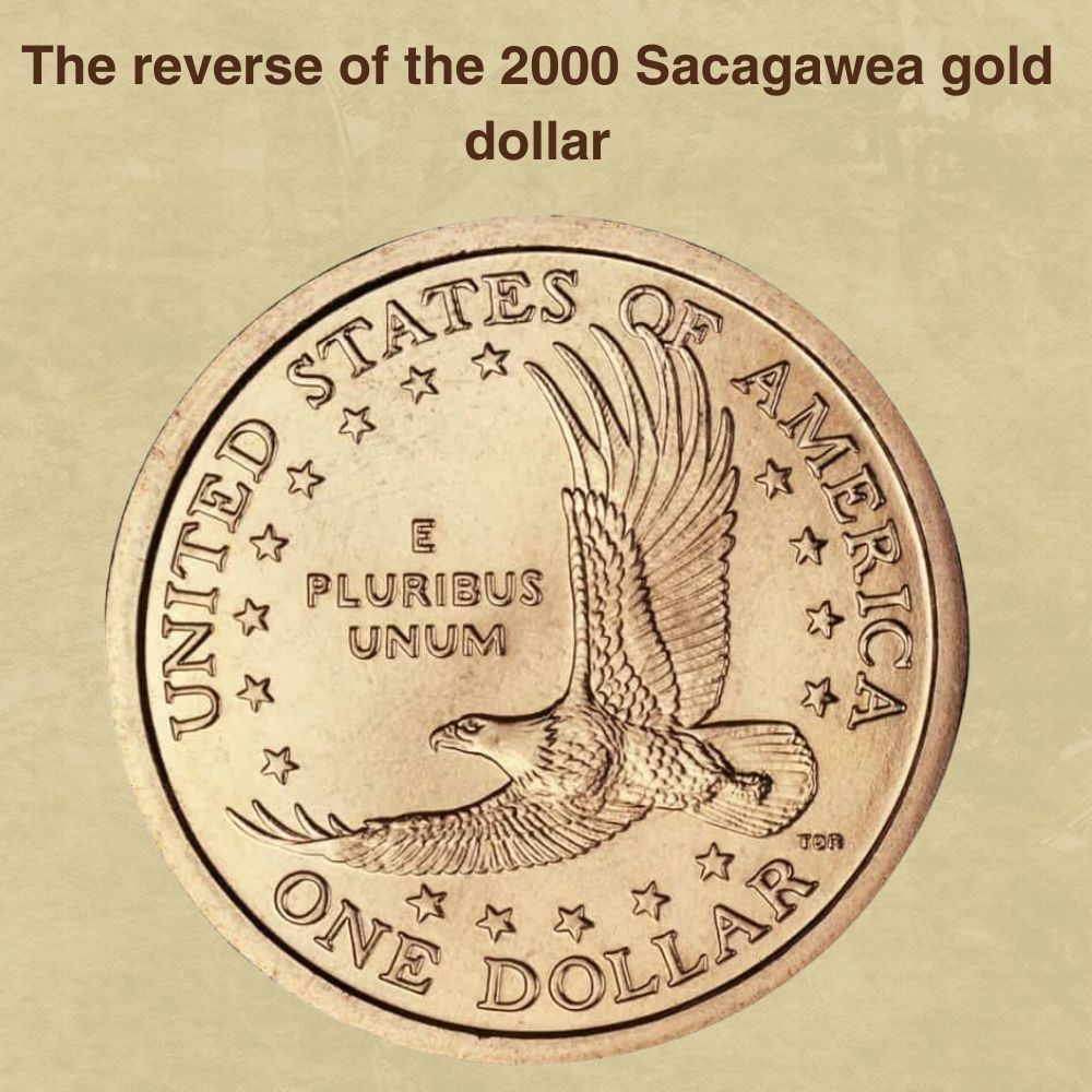 The reverse of the 2000 Sacagawea gold dollar