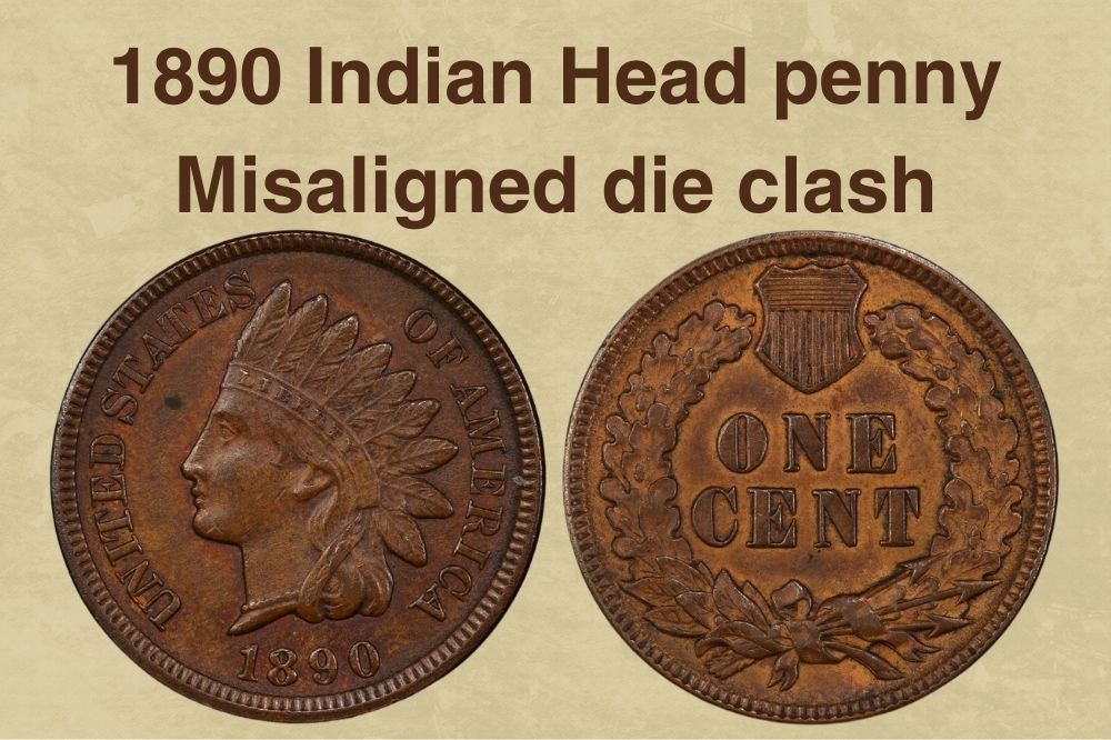 1890 Indian Head penny Misaligned die clash