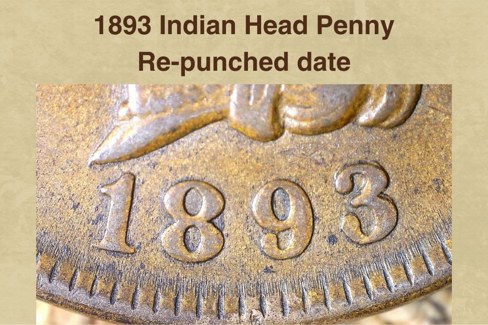 1893 Indian Head Penny Re-punched date
