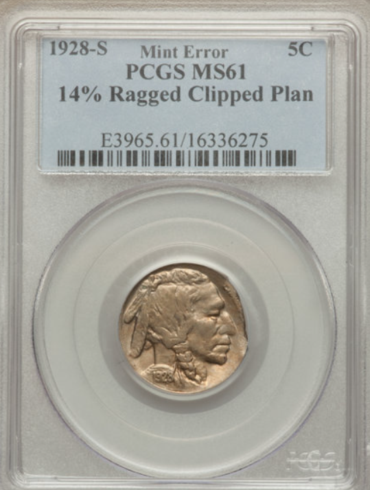 1928-S Buffalo Nickel Ragged Clipped Planchet