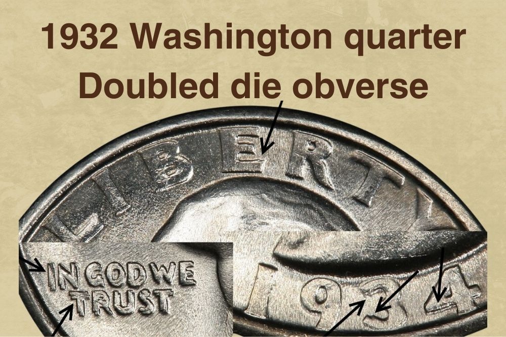 1932 Washington quarter Doubled die obverse