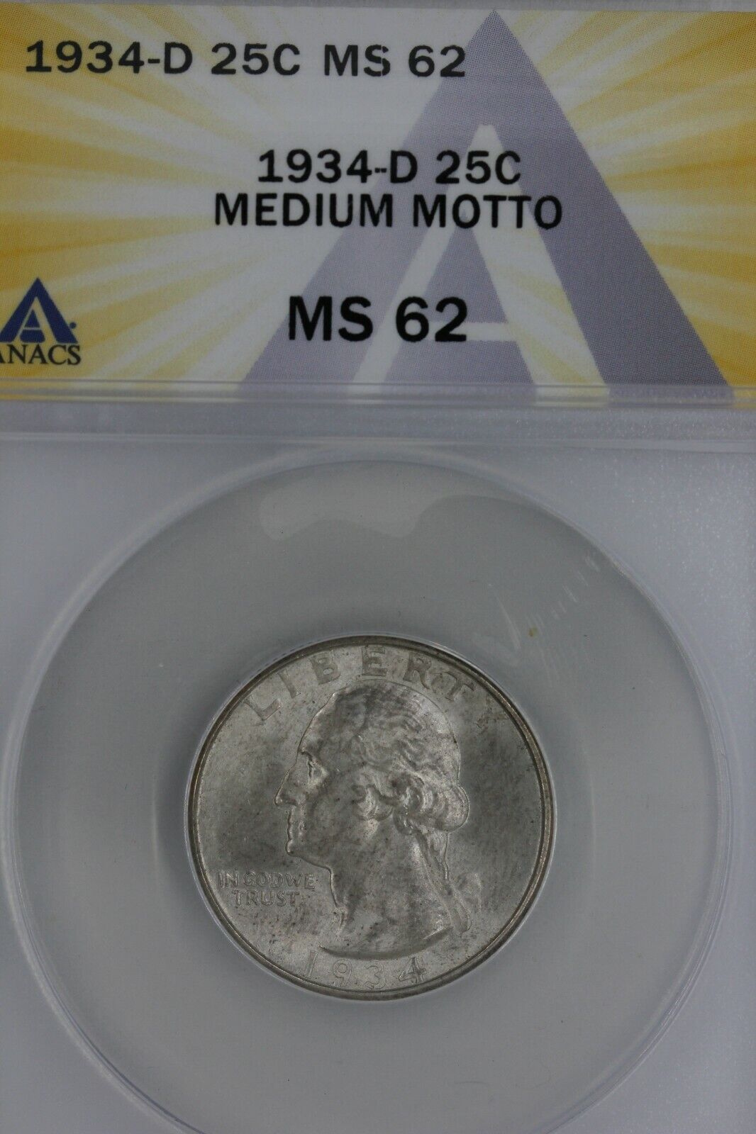 1934 D Washington quarter Medium Motto