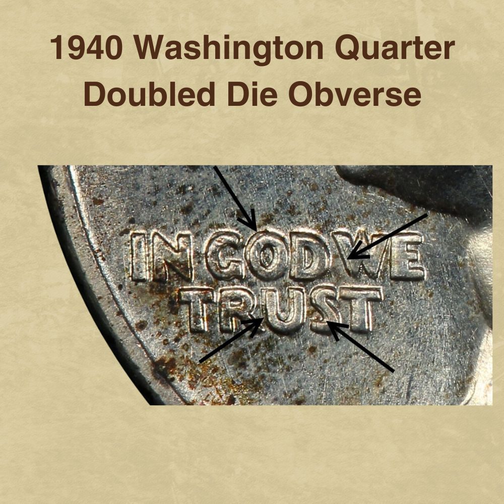 1940 Washington Quarter Doubled Die Obverse