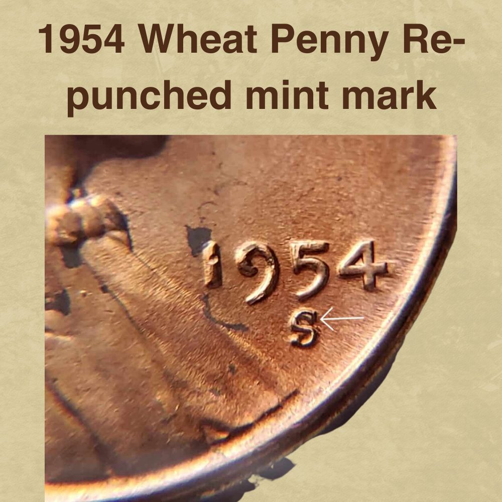 1954 Wheat Penny Re-punched mint mark