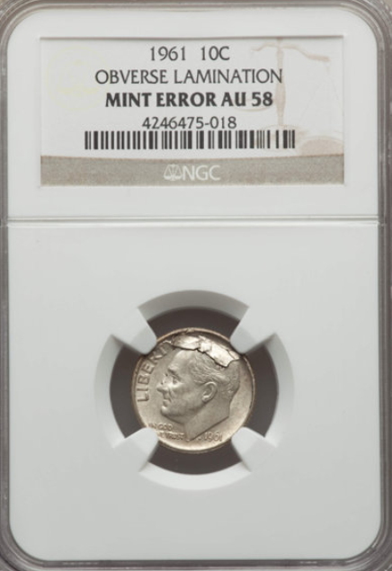 1961 (P) Dime Lamination Error