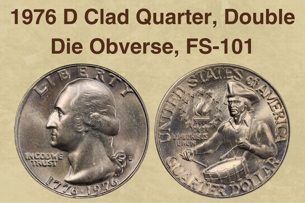 1976 D Clad Quarter, Double Die Obverse, FS-101