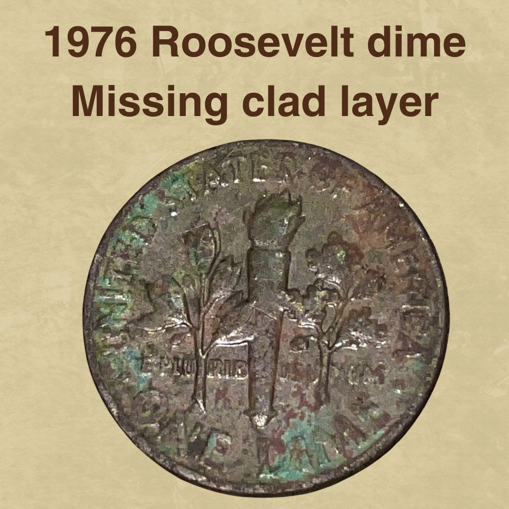 1976 Roosevelt dime Missing clad layer