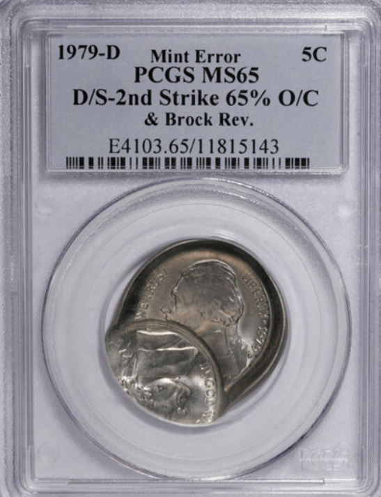 1979-D Nickel Double Struck 65% Off-Center with Brockage Reverse