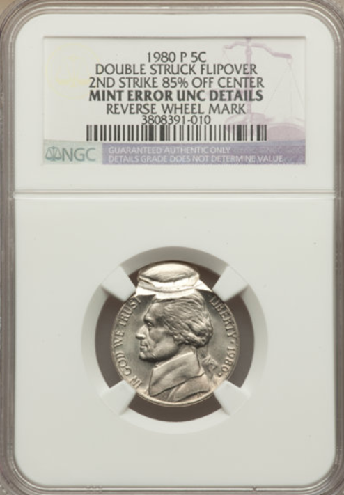 1979 (P) Nickel Double Struck 85% Off-Center with Flipover