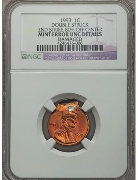 1993 (P) No Mint Mark Penny, Double Struck, Second Strike Off-Center