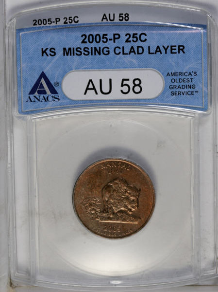 2005 P Kansas Quarter, Missing Clad Layer on Reverse