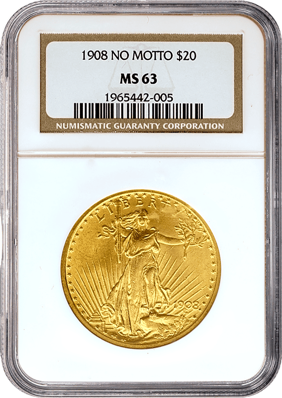 GOLD $20 SAINT GAUDENS DOUBLE EAGLE No Motto