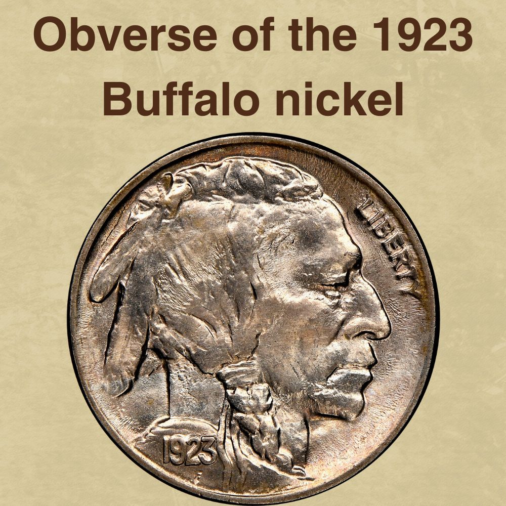 The obverse of the 1923 Buffalo nickel