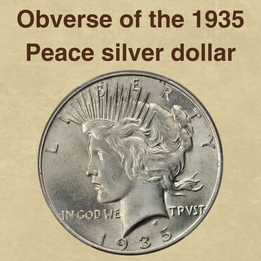 The obverse of the 1935 Peace silver dollar