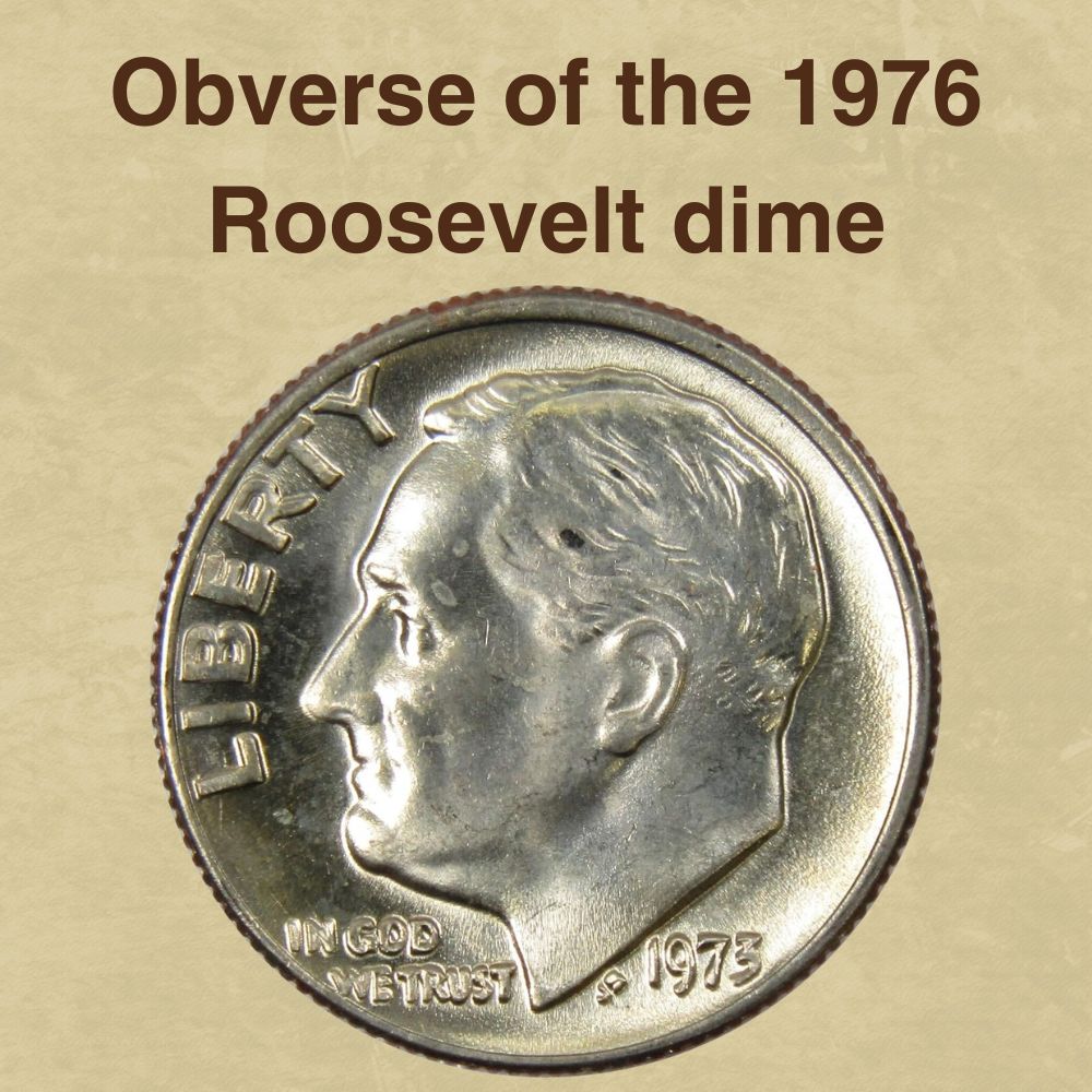 The obverse of the 1976 Roosevelt dime