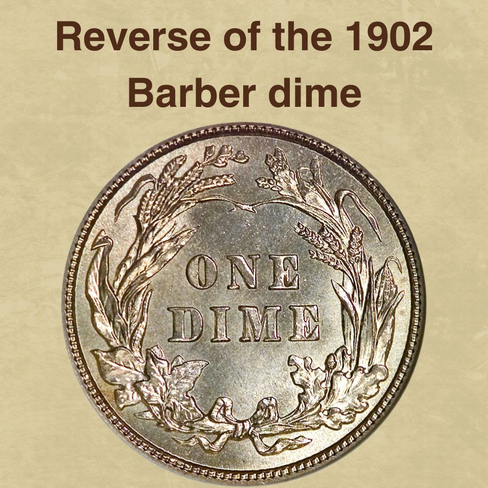 The reverse of the 1902 Barber dime