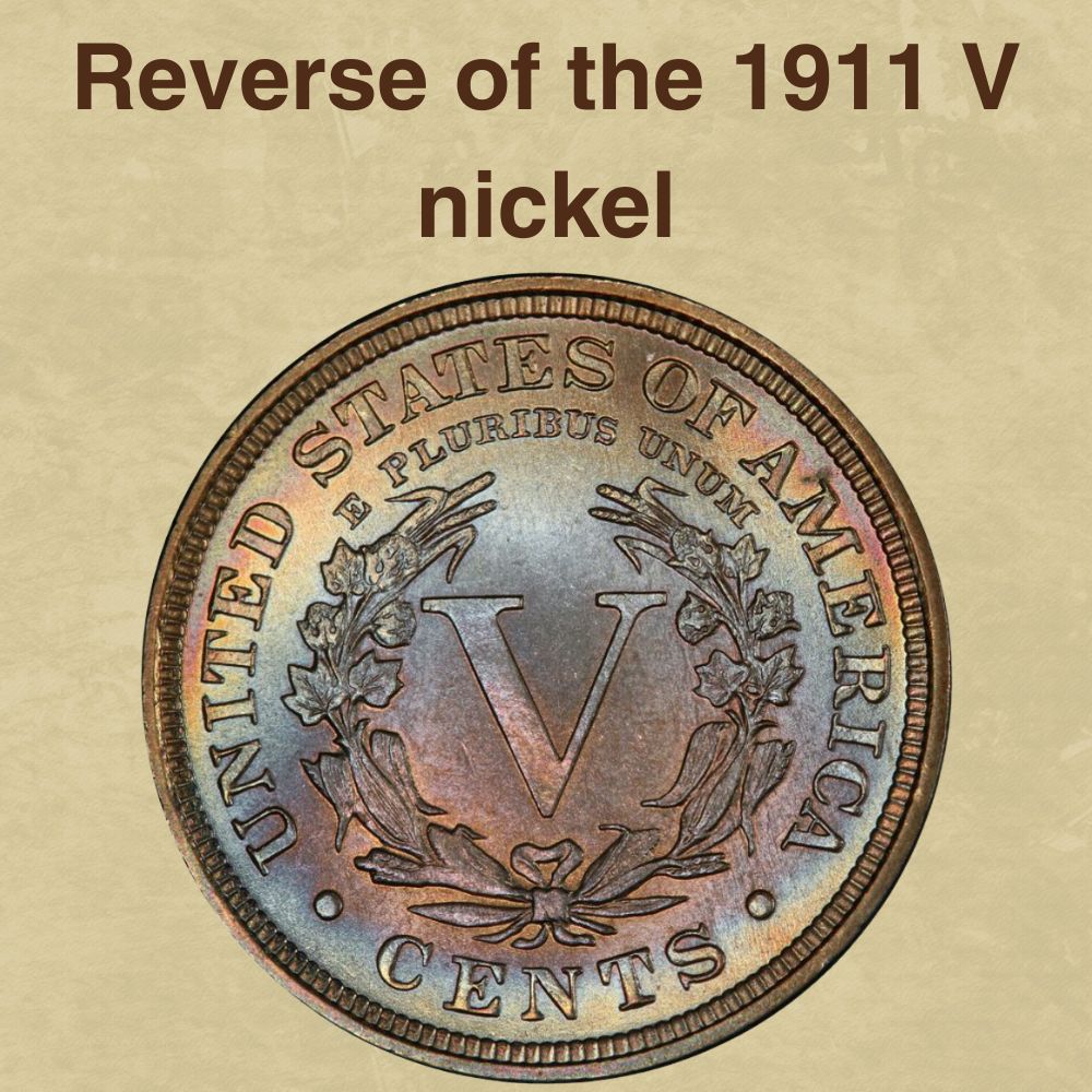 The reverse of the 1911 V nickel