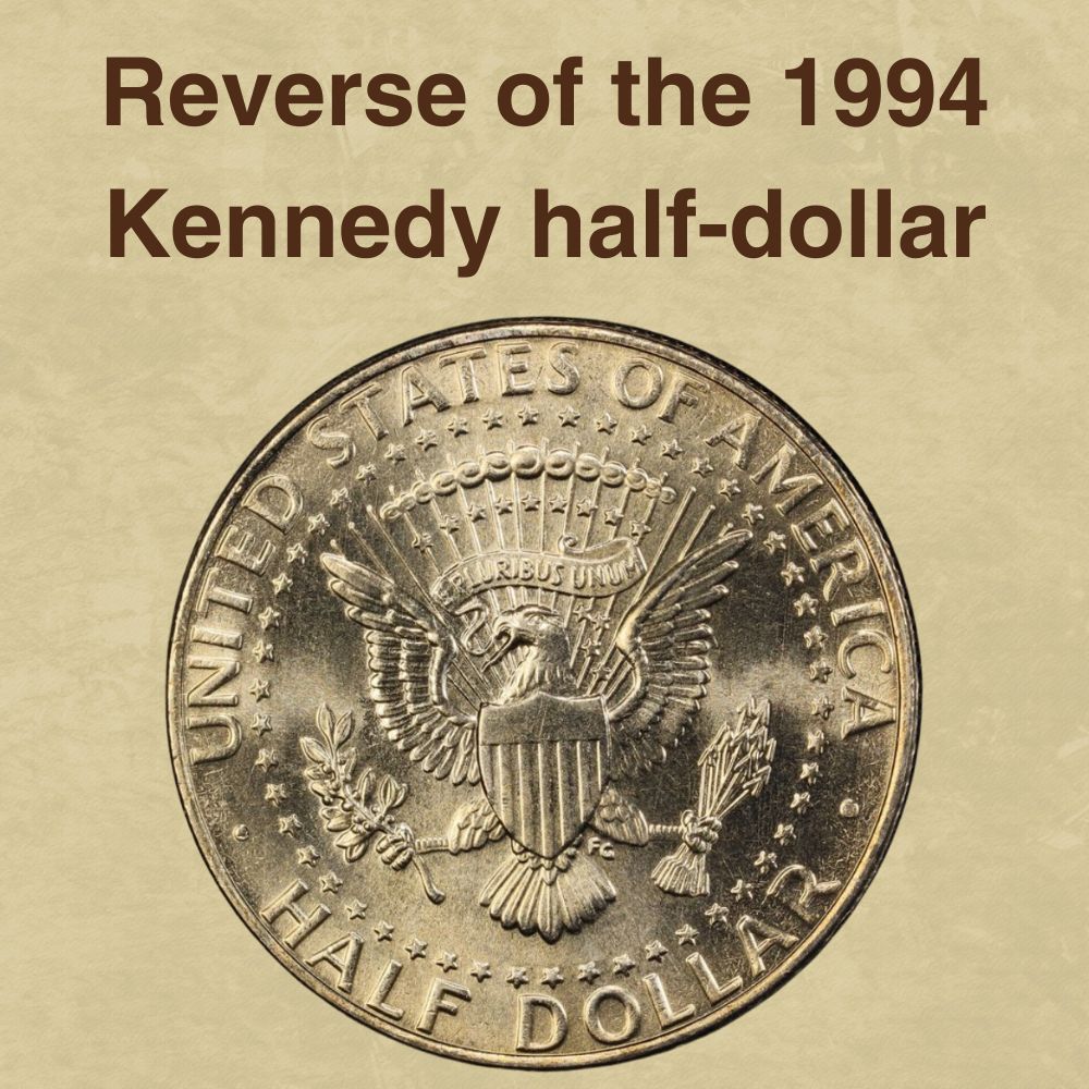 The reverse of the 1994 Kennedy half-dollar