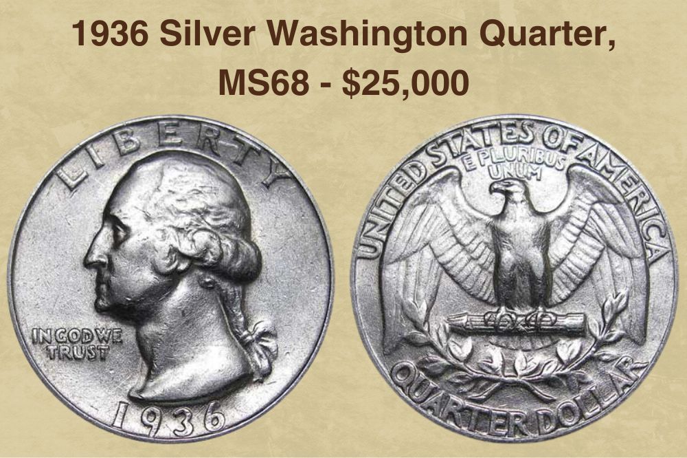 1936 Silver Washington Quarter, MS68  - $25,000