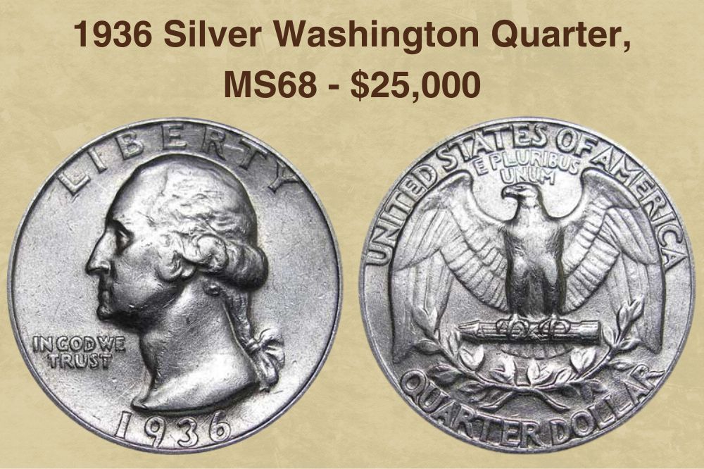 1936 Silver Washington Quarter, MS68  - $25,000