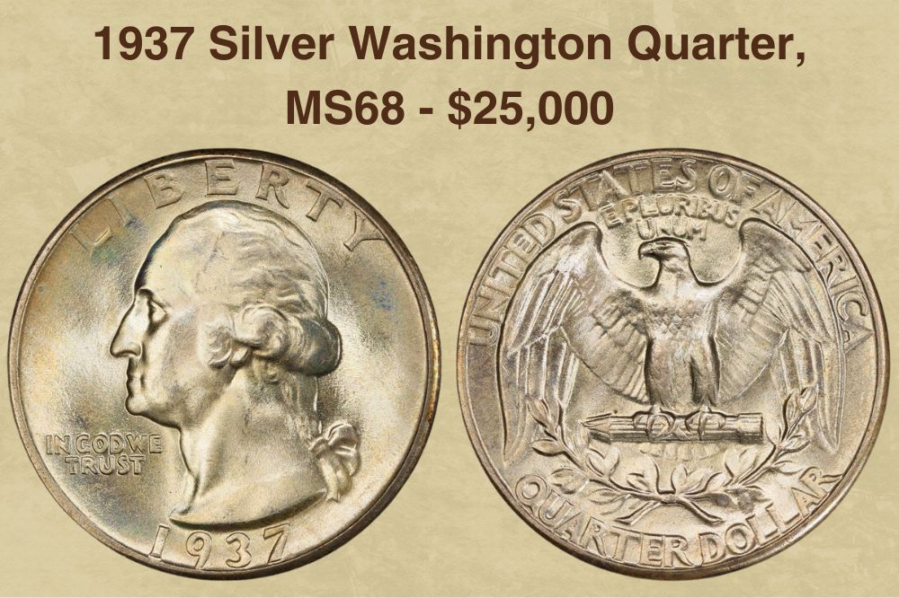 1937 Silver Washington Quarter, MS68  - $25,000