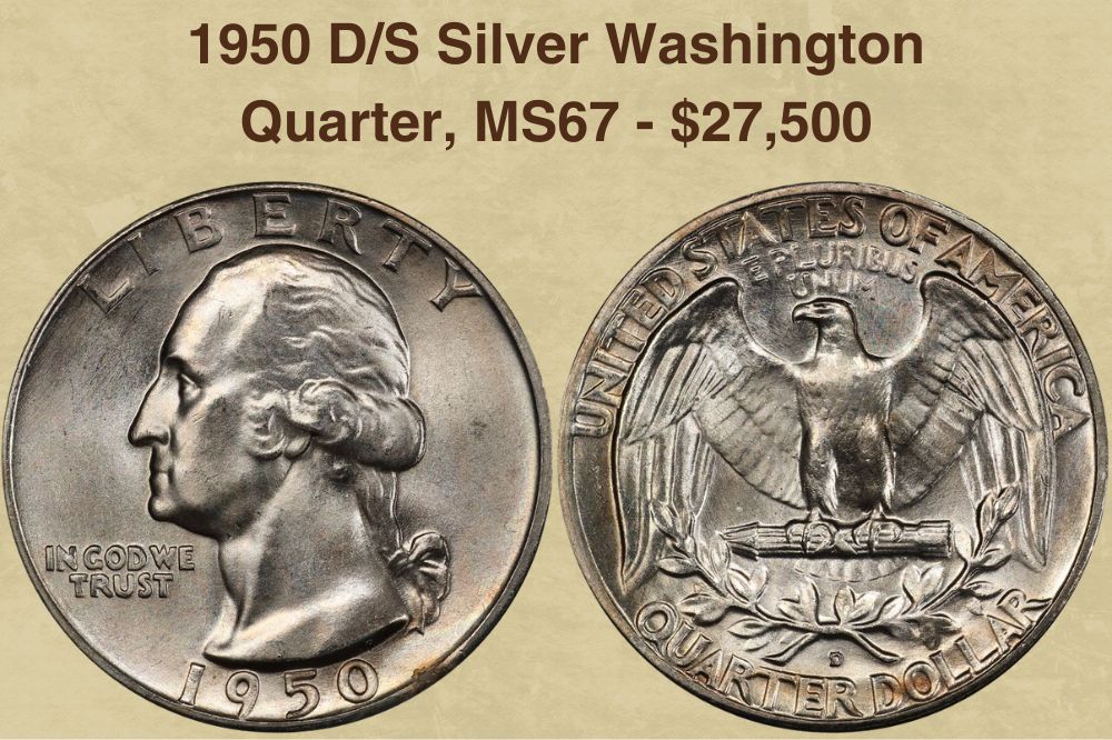 1950 DS Silver Washington Quarter, MS67 - $27,500
