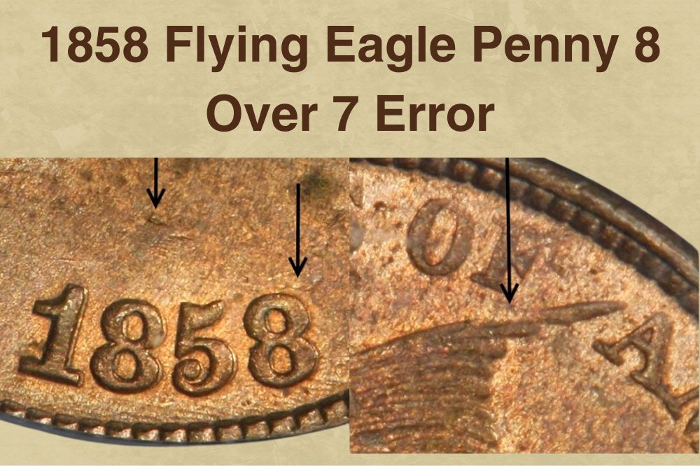 1858 Flying Eagle Penny 8 Over 7 Error