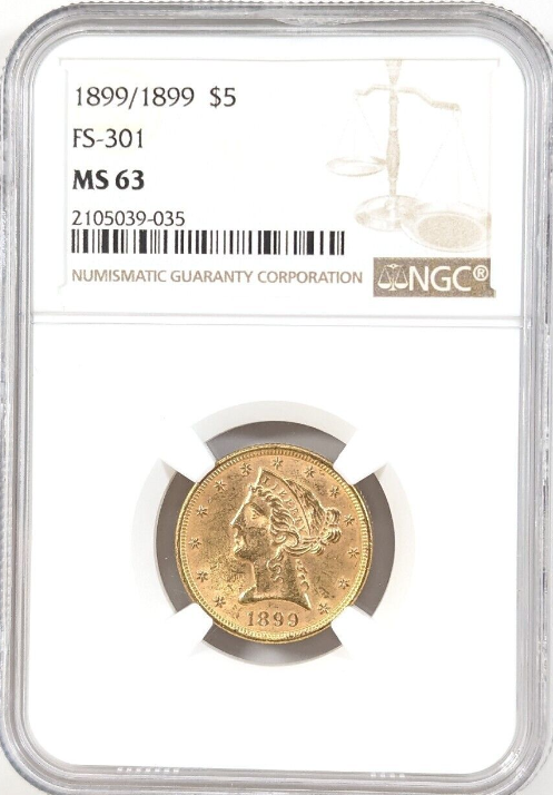 1899 $5 Liberty Gold Half Eagle Repunched Date