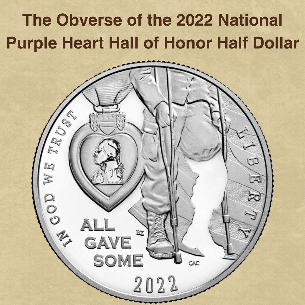 The Obverse of the 2022 National Purple Heart Hall of Honor Half Dollar