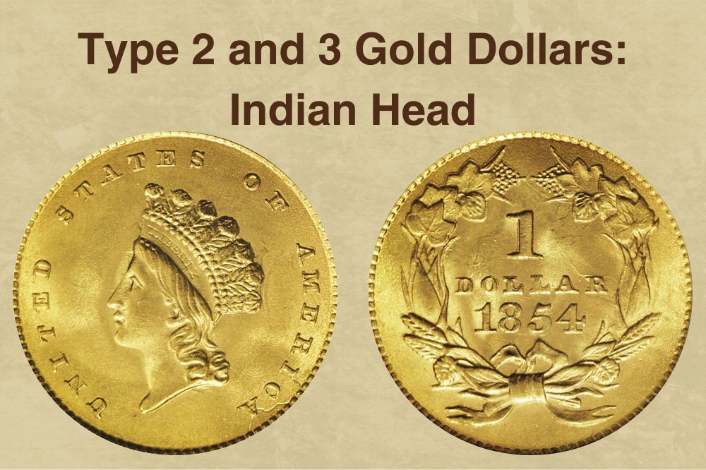 Type 2 and 3 Gold Dollars Indian Head