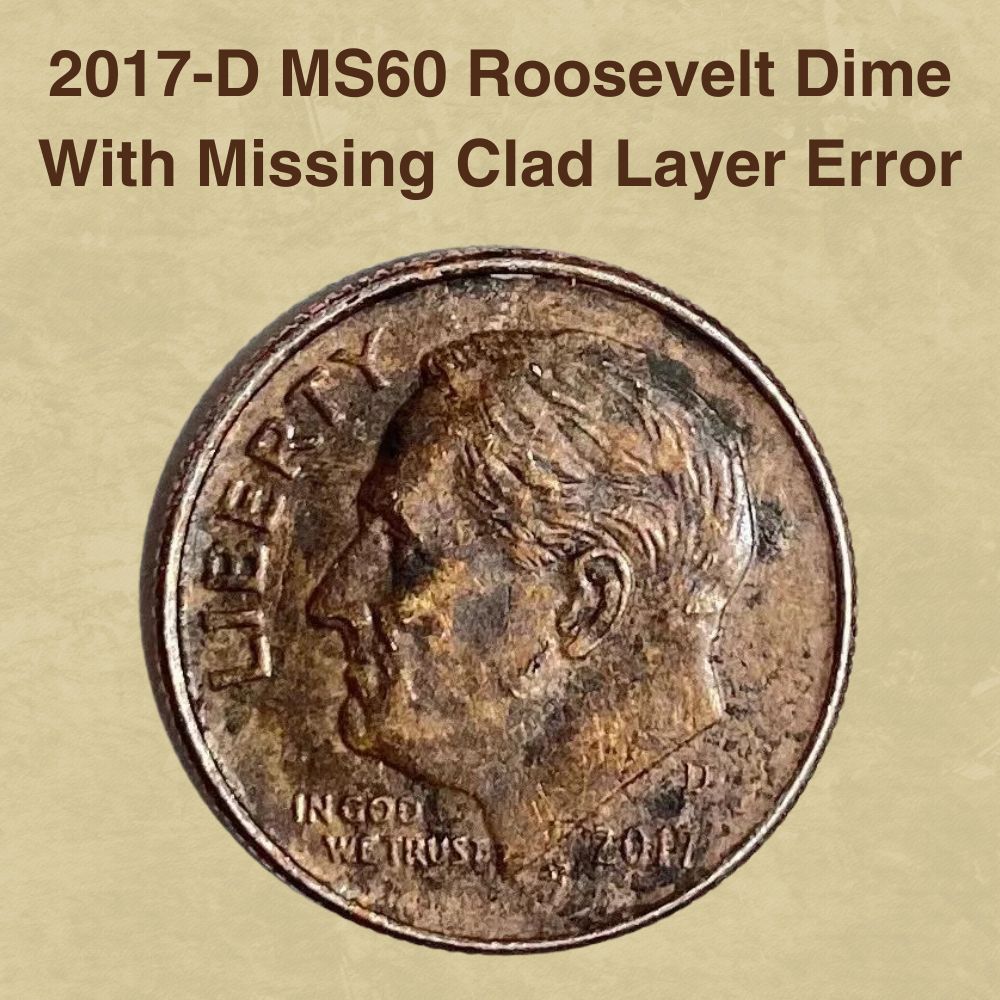 2017-D MS60 Roosevelt Dime With Missing Clad Layer Error