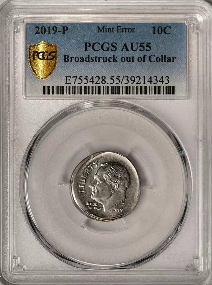 2019 Broad Struck Out of Collar Dime Error on Roosevelt Dime