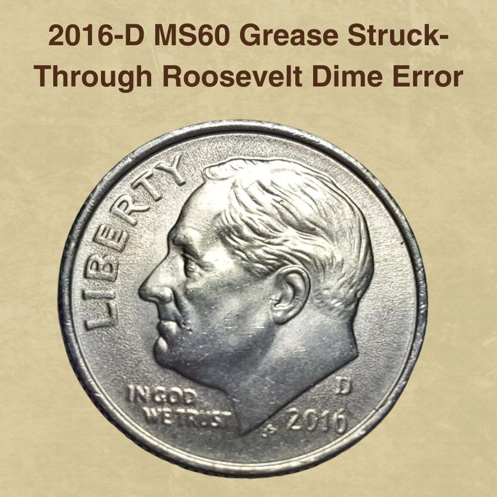 2016-D MS60 Grease Struck-Through Roosevelt Dime Error