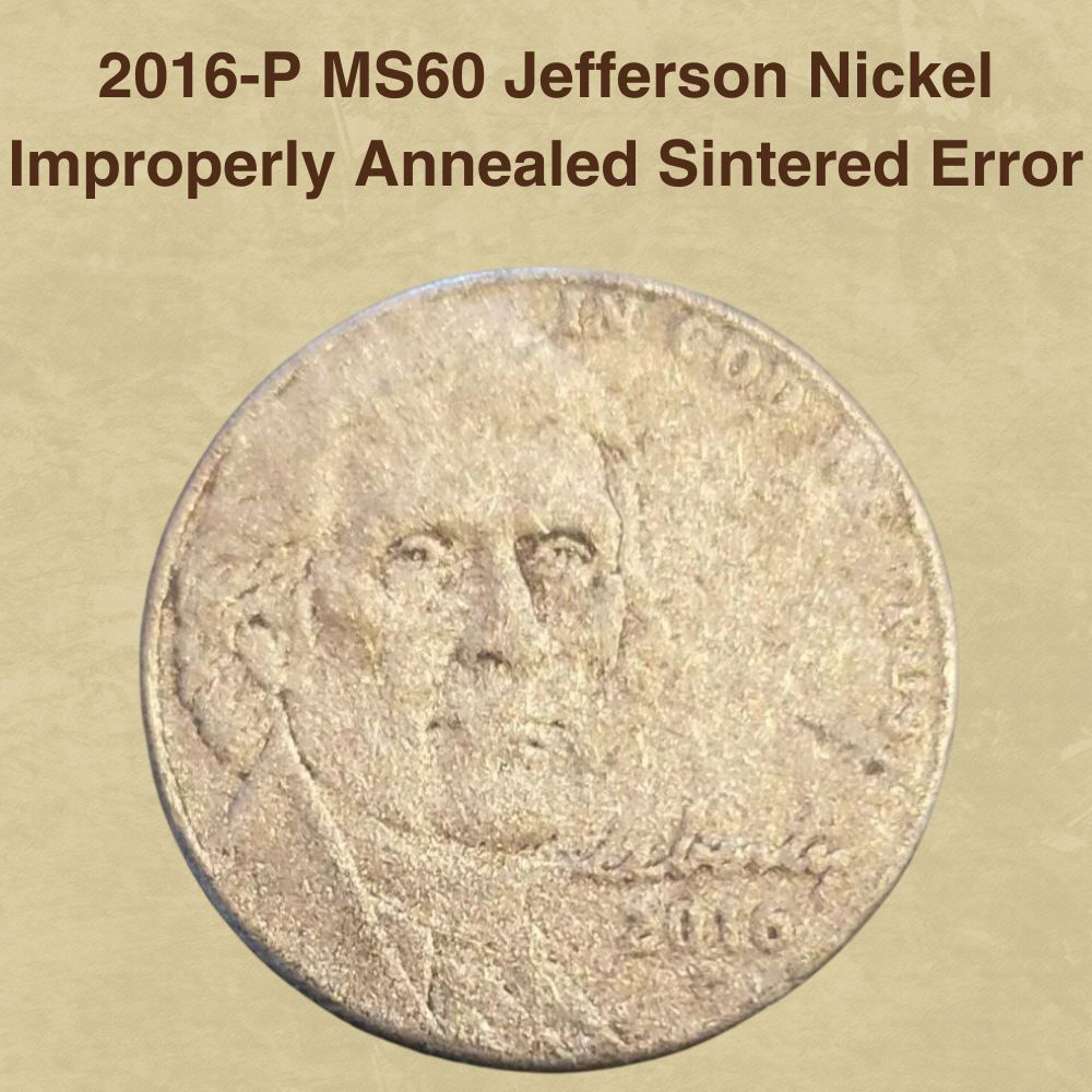 2016-P MS60 Jefferson Nickel Improperly Annealed Sintered Error
