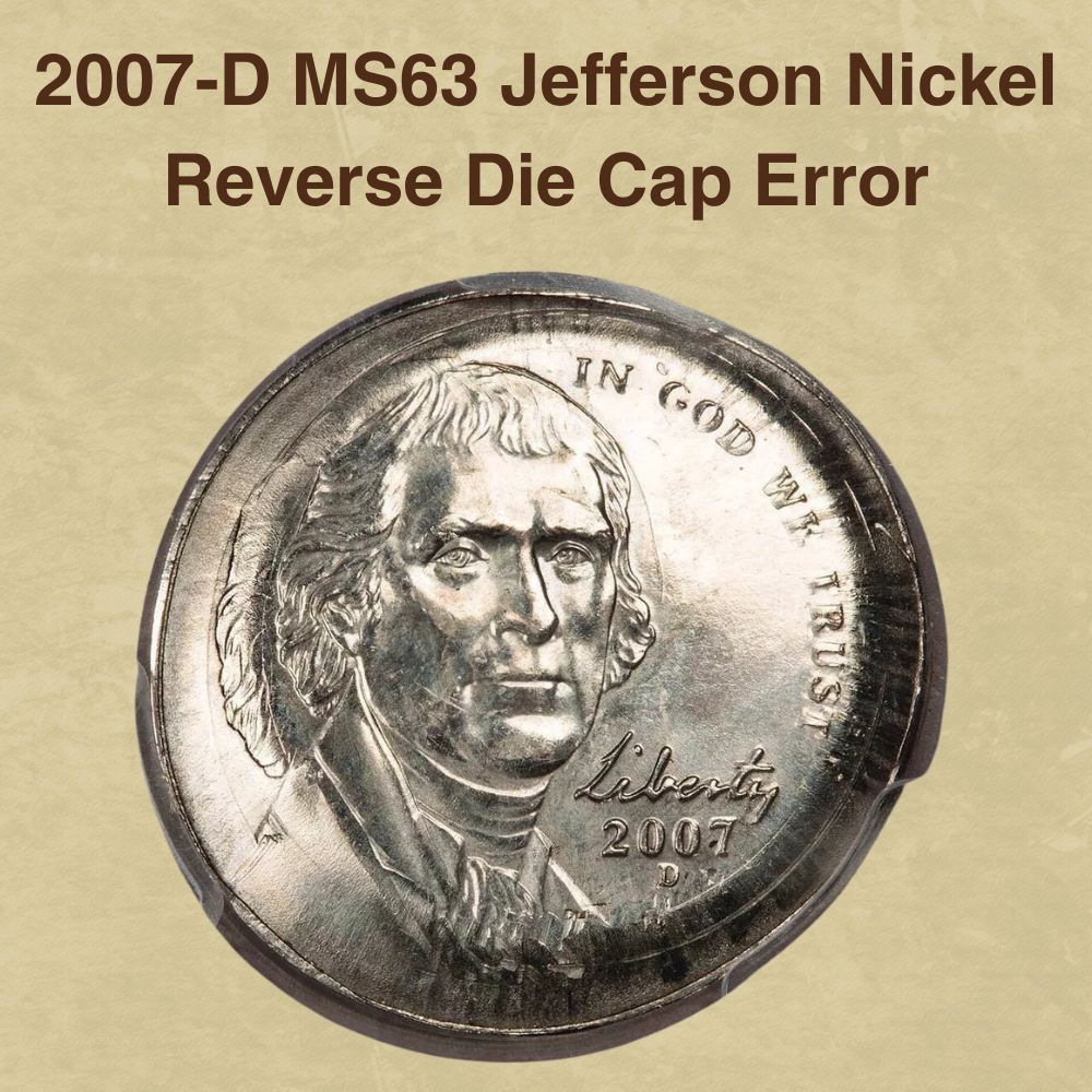 2007-D MS63 Jefferson Nickel Reverse Die Cap Error