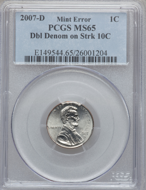 2007-D MS65 Cent Struck On A Nickel Double Denomination Error