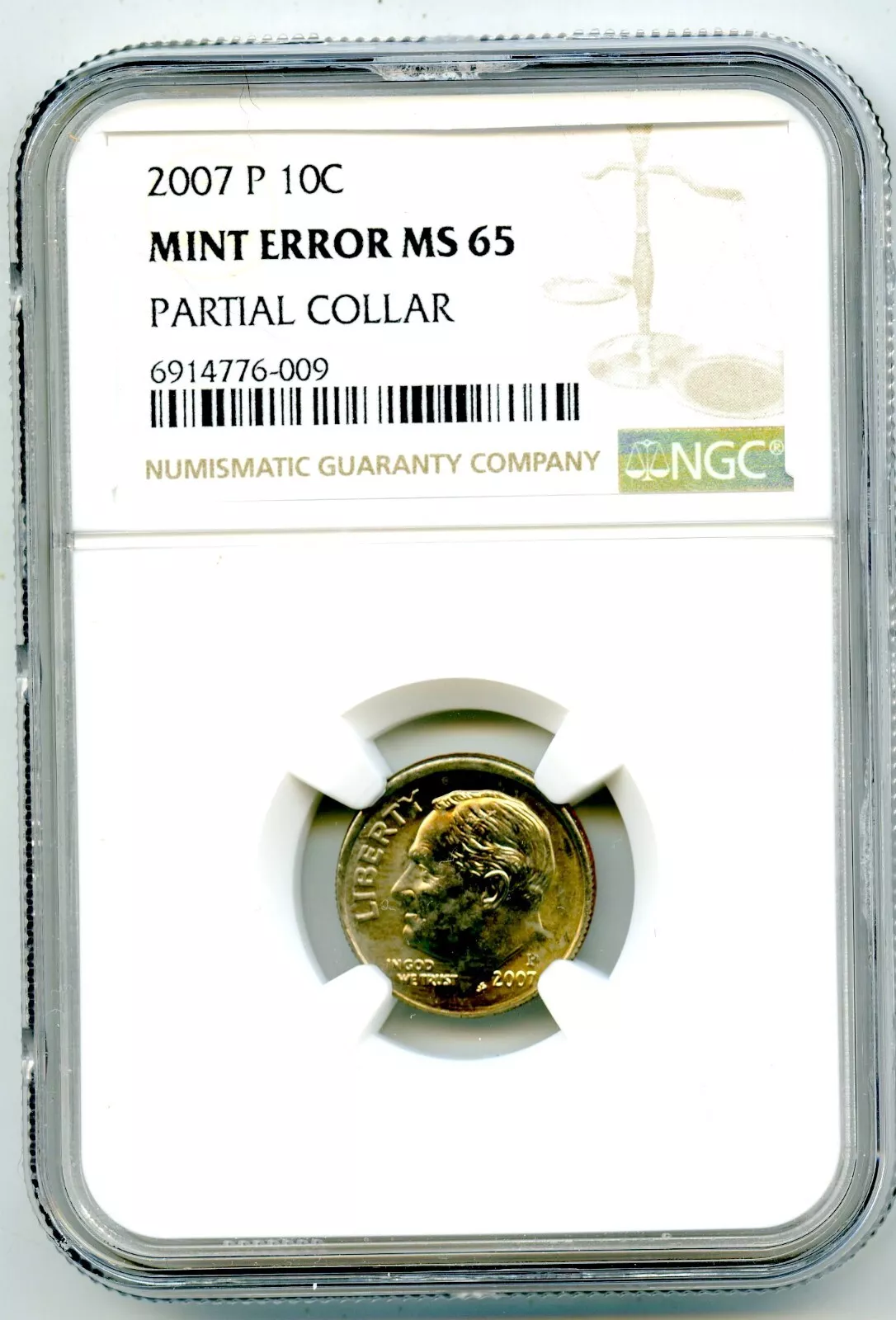 2007-P MS65 Roosevelt Dime Partial Collar Error