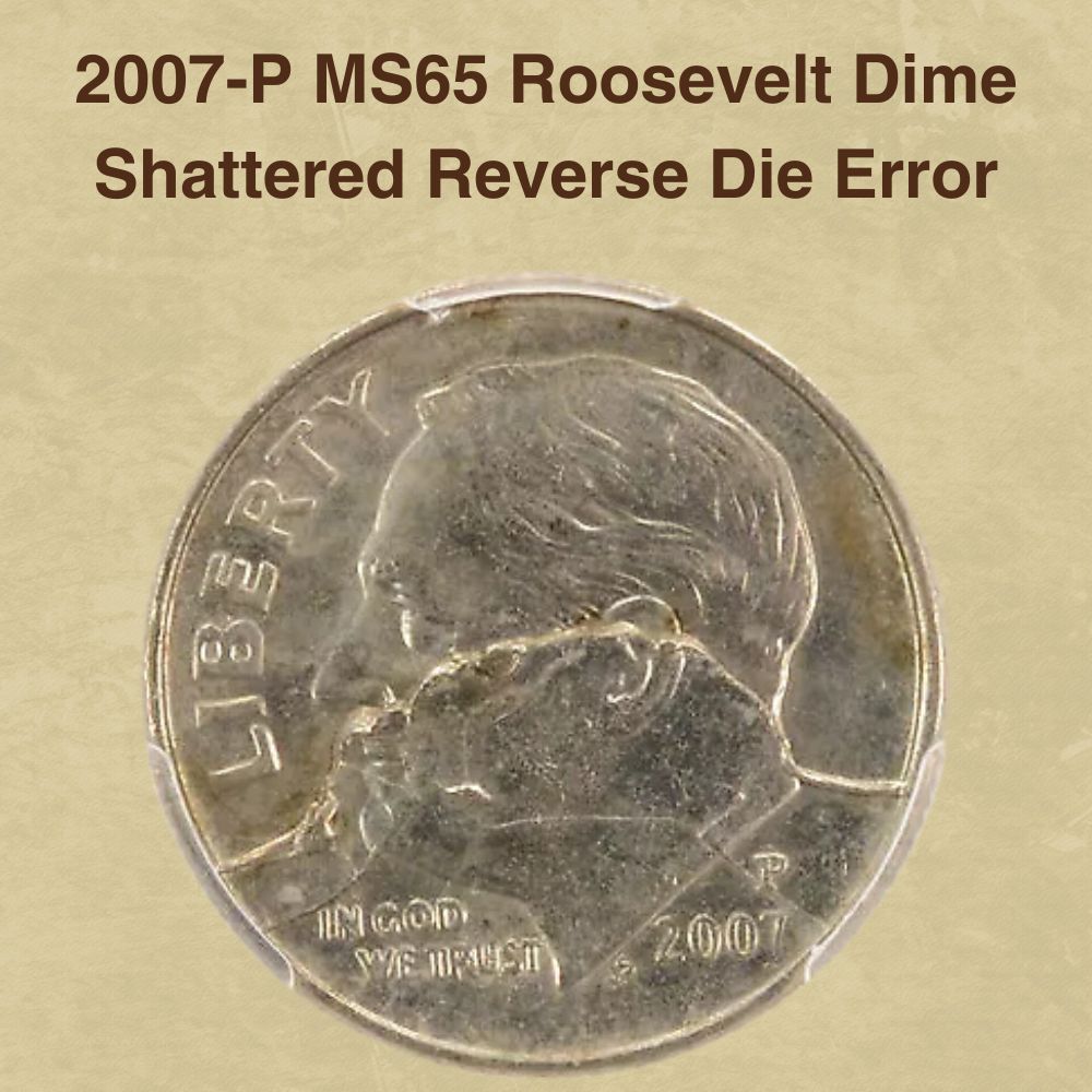 2007-P MS65 Roosevelt Dime Shattered Reverse Die Error