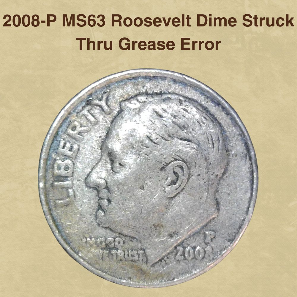 2008-P MS63 Roosevelt Dime Struck Thru Grease Error