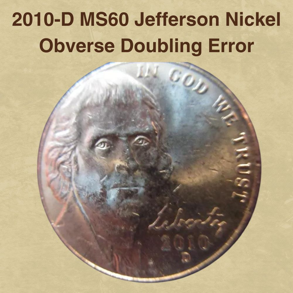 2010-D MS60 Jefferson Nickel Obverse Doubling Error