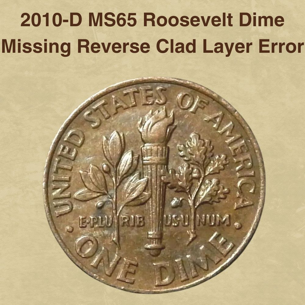 2010-D MS65 Roosevelt Dime Missing Reverse Clad Layer Error