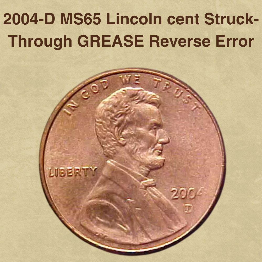 2004-D MS65 Lincoln cent Struck-Through GREASE Reverse Error