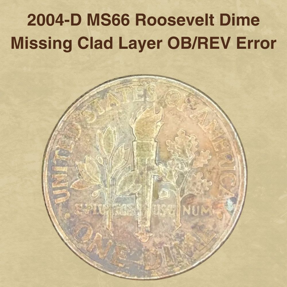 2004-D MS66 Roosevelt Dime Missing Clad Layer OBREV Error