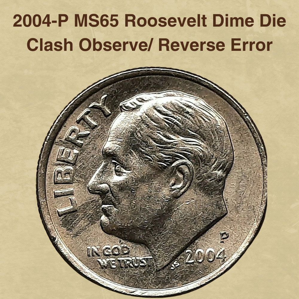 2004-P MS65 Roosevelt Dime Die Clash Observe Reverse Error