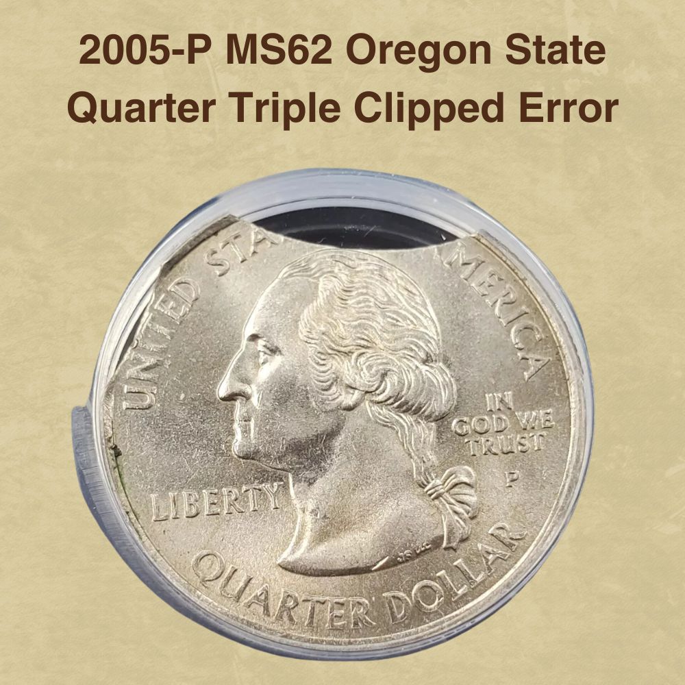 2005-P MS62 Oregon State Quarter Triple Clipped Error