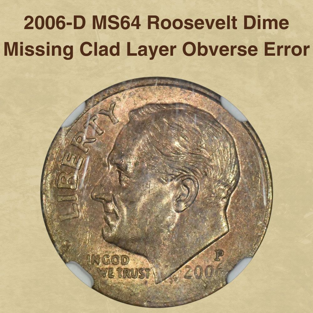2006-D MS64 Roosevelt Dime Missing Clad Layer Obverse Error