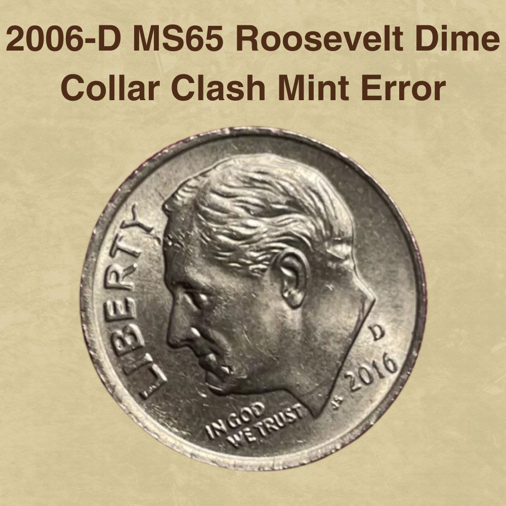 2006-D MS65 Roosevelt Dime Collar Clash Mint Error